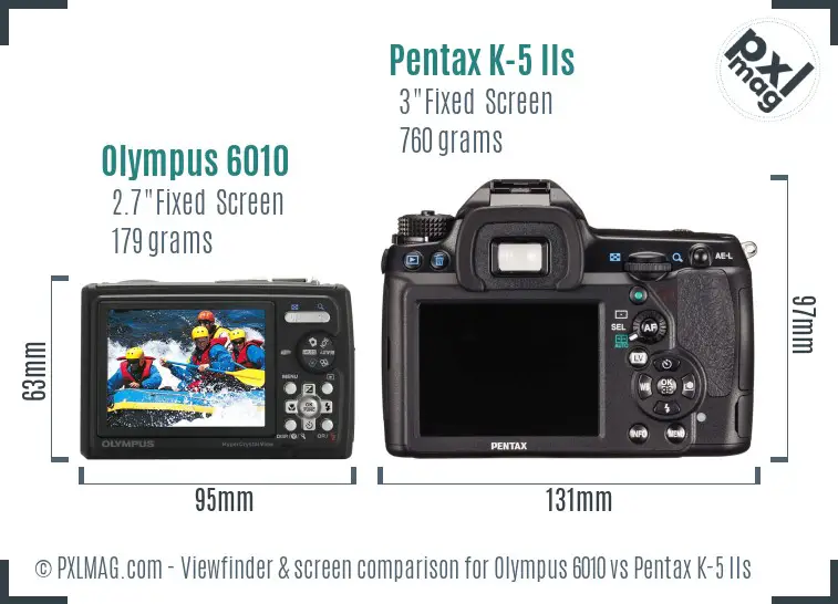 Olympus 6010 vs Pentax K-5 IIs Screen and Viewfinder comparison