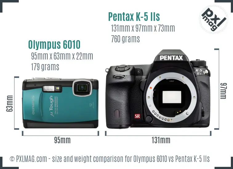 Olympus 6010 vs Pentax K-5 IIs size comparison