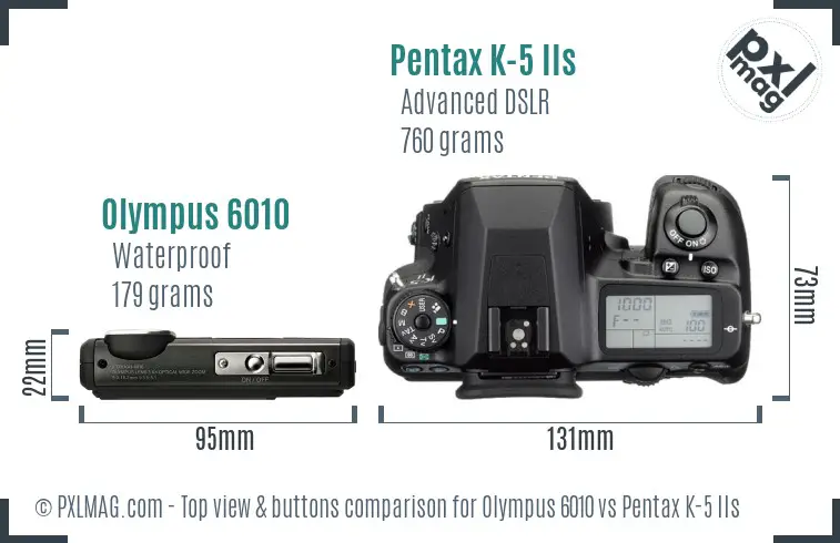 Olympus 6010 vs Pentax K-5 IIs top view buttons comparison