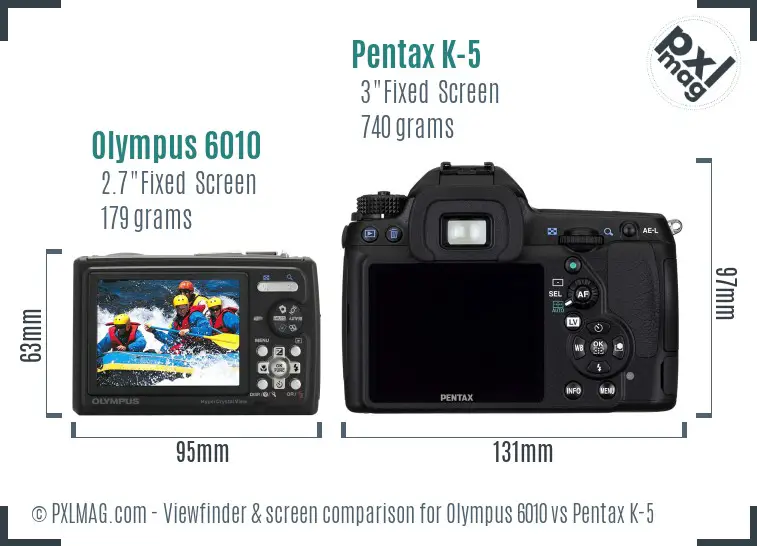 Olympus 6010 vs Pentax K-5 Screen and Viewfinder comparison