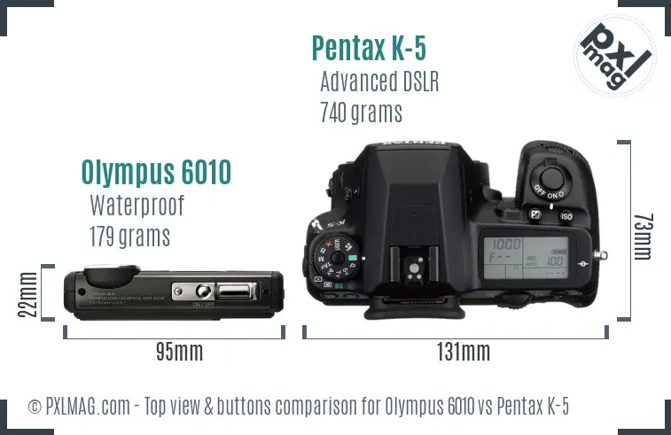 Olympus 6010 vs Pentax K-5 top view buttons comparison