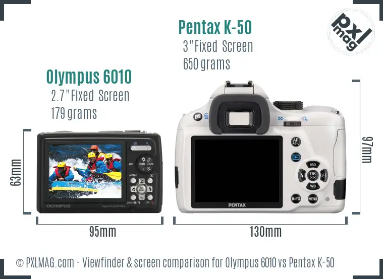 Olympus 6010 vs Pentax K-50 Screen and Viewfinder comparison