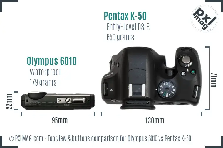 Olympus 6010 vs Pentax K-50 top view buttons comparison
