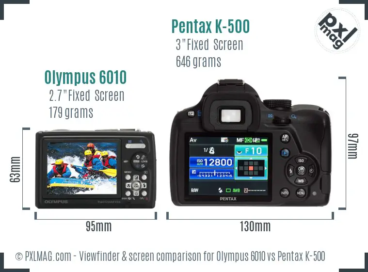Olympus 6010 vs Pentax K-500 Screen and Viewfinder comparison
