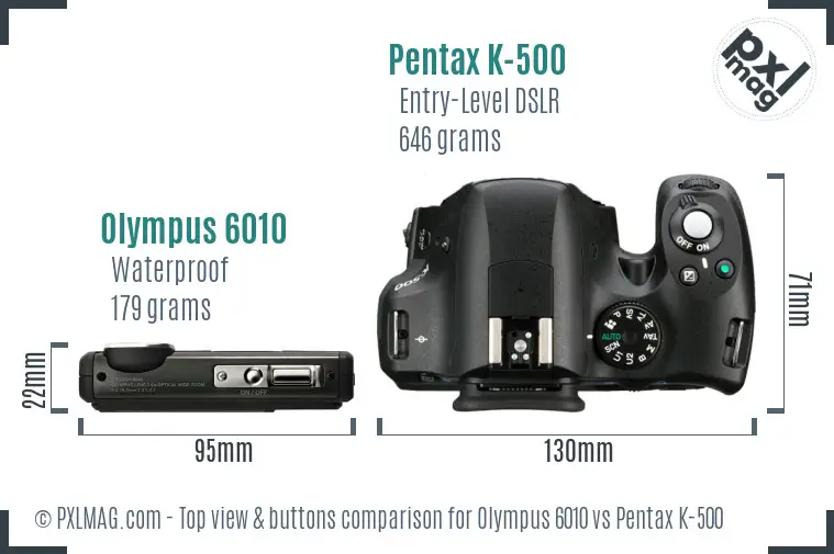 Olympus 6010 vs Pentax K-500 top view buttons comparison
