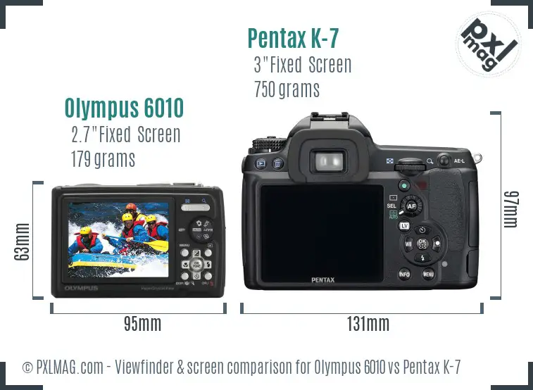 Olympus 6010 vs Pentax K-7 Screen and Viewfinder comparison