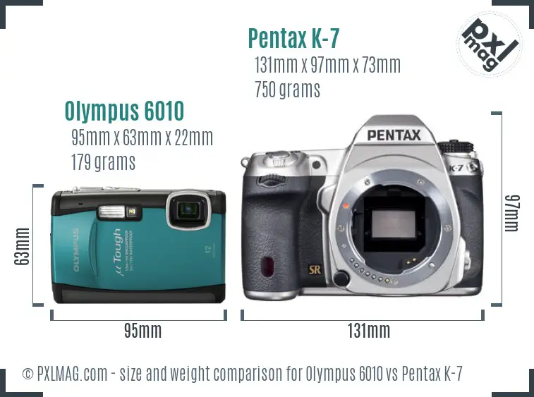 Olympus 6010 vs Pentax K-7 size comparison