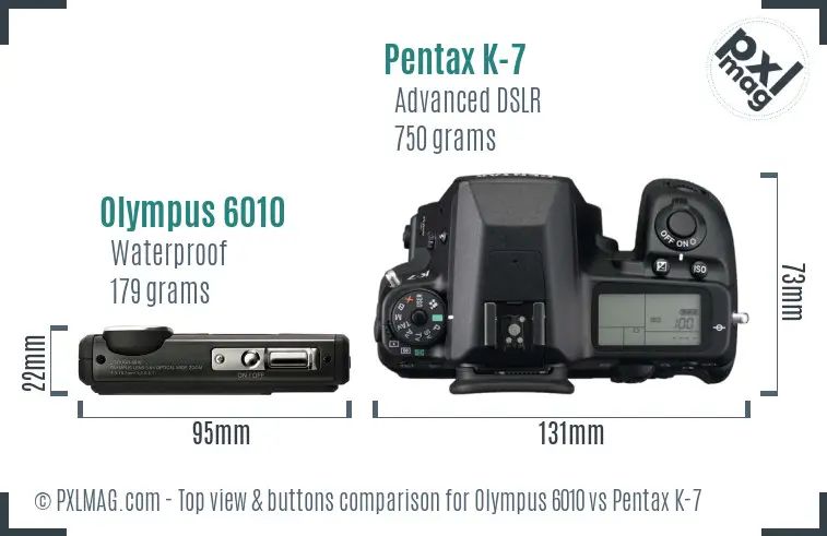 Olympus 6010 vs Pentax K-7 top view buttons comparison