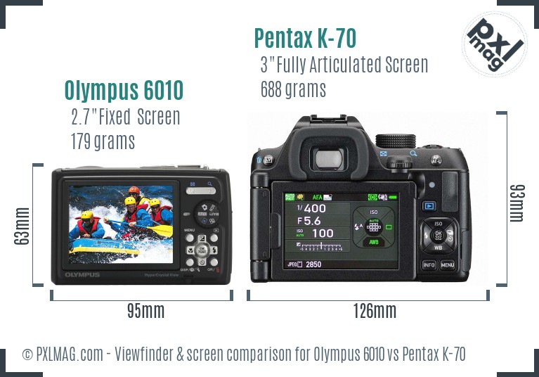 Olympus 6010 vs Pentax K-70 Screen and Viewfinder comparison