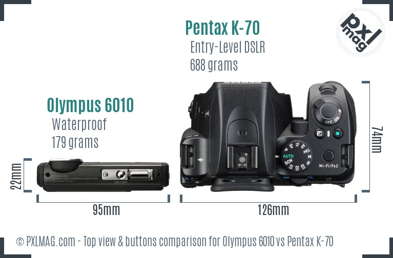 Olympus 6010 vs Pentax K-70 top view buttons comparison