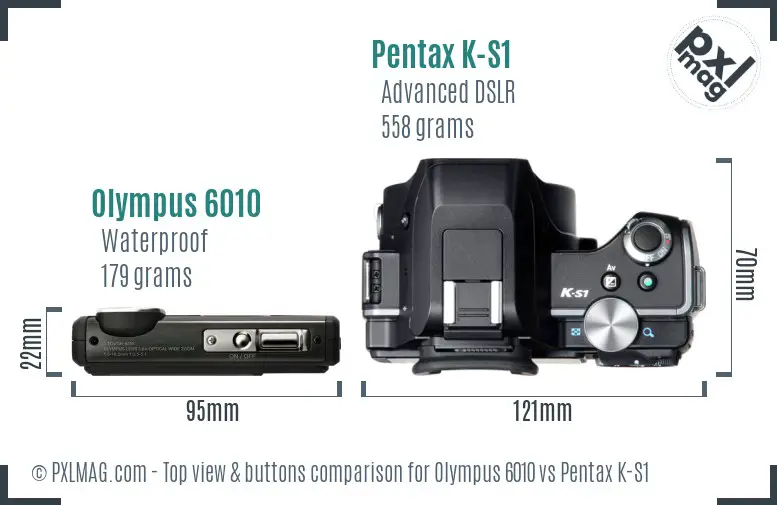 Olympus 6010 vs Pentax K-S1 top view buttons comparison