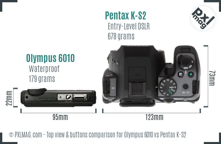 Olympus 6010 vs Pentax K-S2 top view buttons comparison