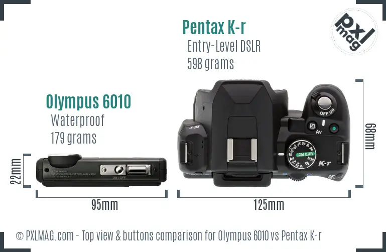 Olympus 6010 vs Pentax K-r top view buttons comparison Olympus 6010 vs Pentax K-r top view buttons comparison