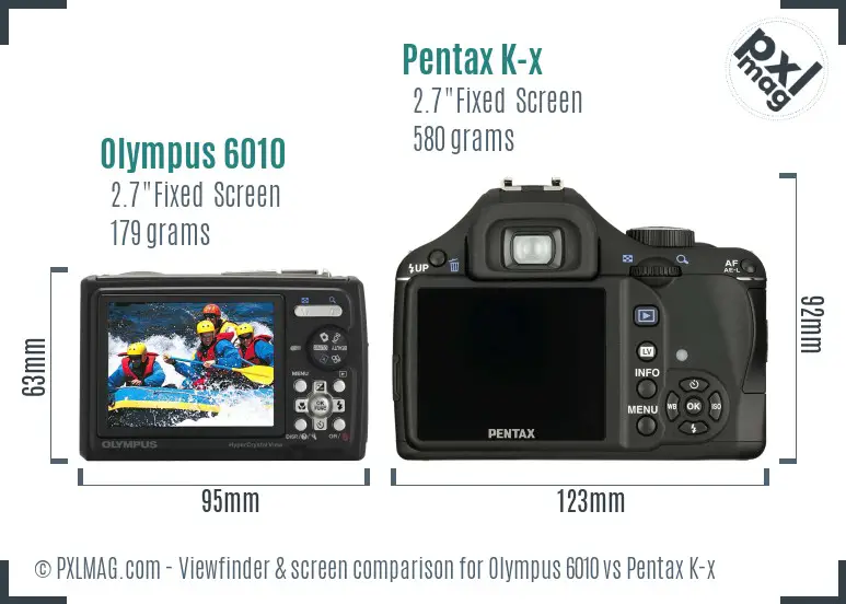 Olympus 6010 vs Pentax K-x Screen and Viewfinder comparison