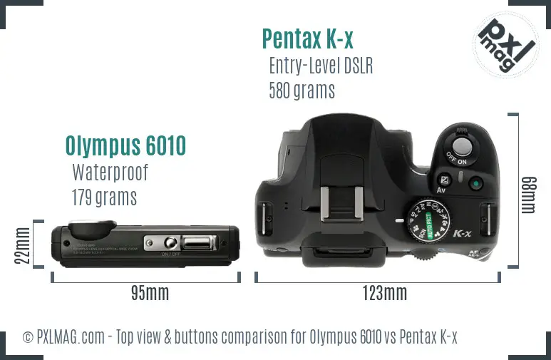 Olympus 6010 vs Pentax K-x top view buttons comparison