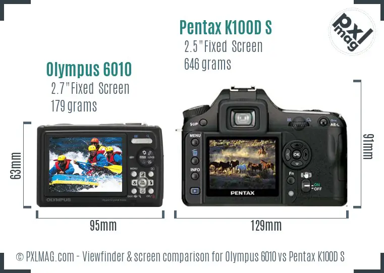 Olympus 6010 vs Pentax K100D S Screen and Viewfinder comparison Olympus 6010 vs Pentax K100D S Screen and Viewfinder comparison
