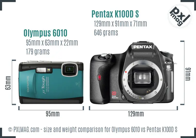 Olympus 6010 vs Pentax K100D S size comparison Olympus 6010 vs Pentax K100D S size comparison