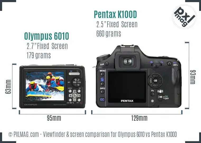 Olympus 6010 vs Pentax K100D Screen and Viewfinder comparison