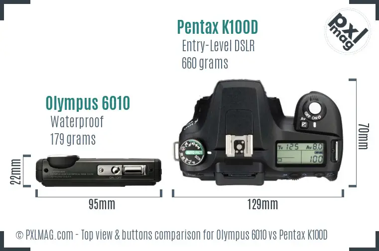 Olympus 6010 vs Pentax K100D top view buttons comparison