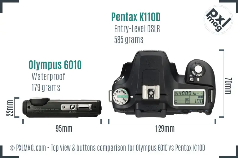 Olympus 6010 vs Pentax K110D top view buttons comparison