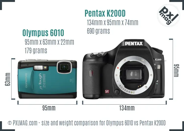 Olympus 6010 vs Pentax K200D size comparison