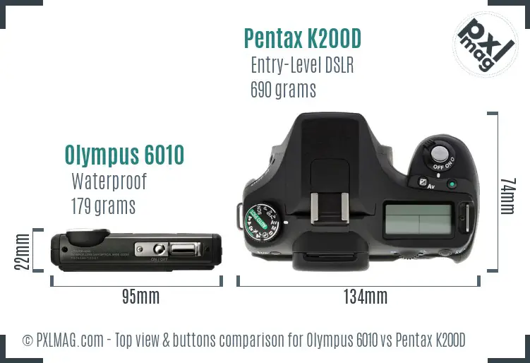 Olympus 6010 vs Pentax K200D top view buttons comparison