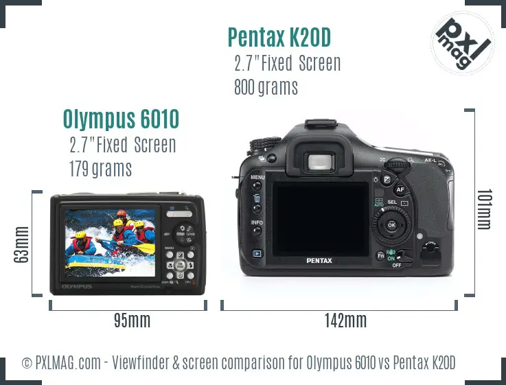 Olympus 6010 vs Pentax K20D Screen and Viewfinder comparison Olympus 6010 vs Pentax K20D Screen and Viewfinder comparison