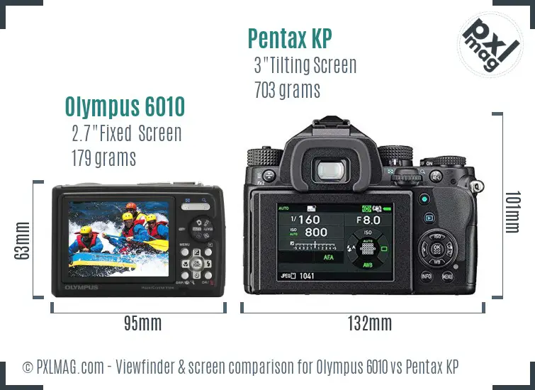 Olympus 6010 vs Pentax KP Screen and Viewfinder comparison