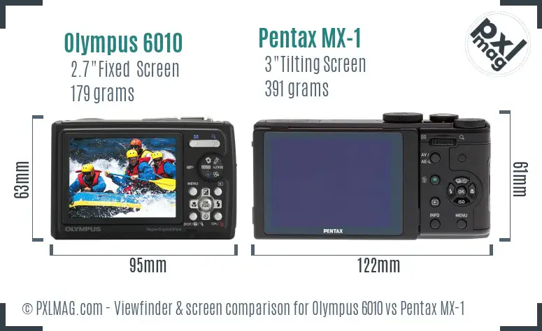 Olympus 6010 vs Pentax MX-1 Screen and Viewfinder comparison