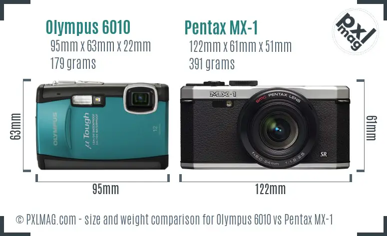 Olympus 6010 vs Pentax MX-1 size comparison