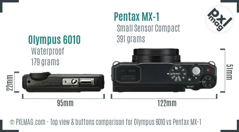 Olympus 6010 vs Pentax MX-1 top view buttons comparison