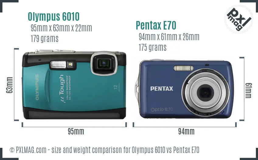 Olympus 6010 vs Pentax E70 size comparison