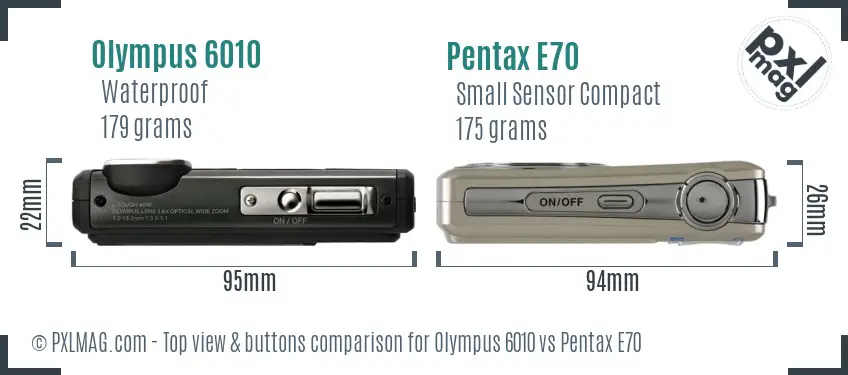 Olympus 6010 vs Pentax E70 top view buttons comparison