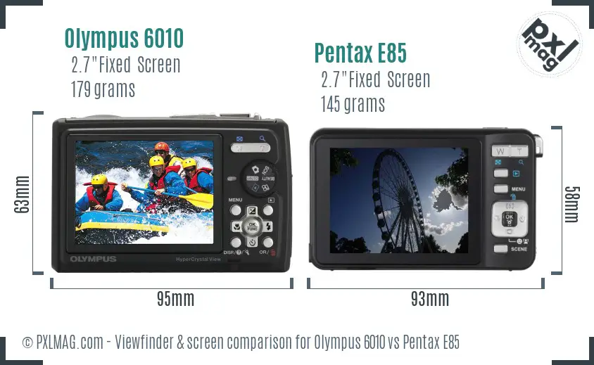 Olympus 6010 vs Pentax E85 Screen and Viewfinder comparison