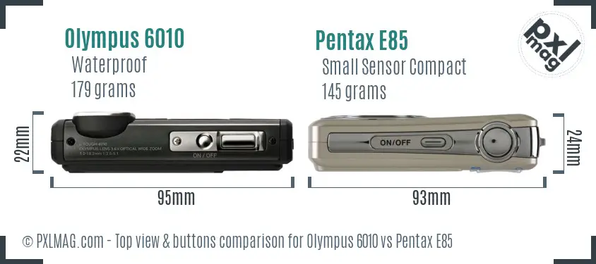 Olympus 6010 vs Pentax E85 top view buttons comparison