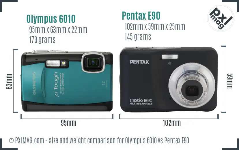 Olympus 6010 vs Pentax E90 size comparison