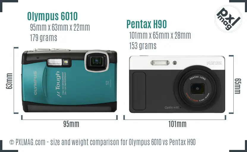 Olympus 6010 vs Pentax H90 size comparison