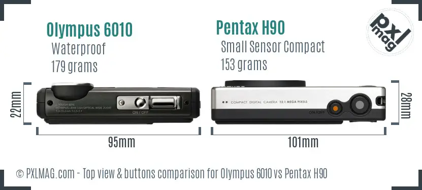 Olympus 6010 vs Pentax H90 top view buttons comparison