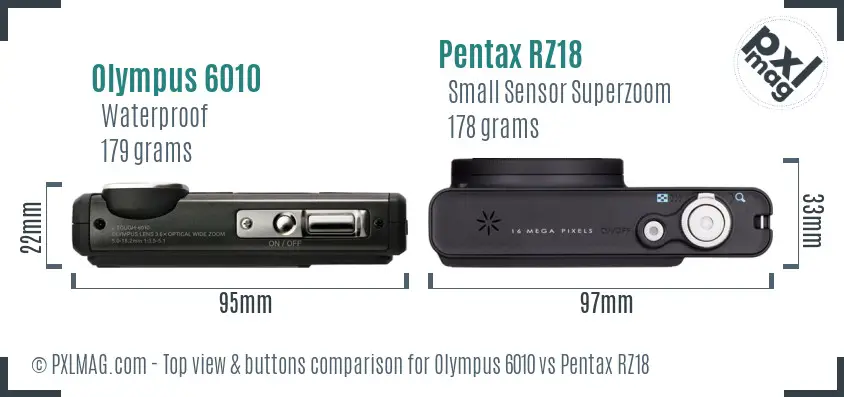 Olympus 6010 vs Pentax RZ18 top view buttons comparison