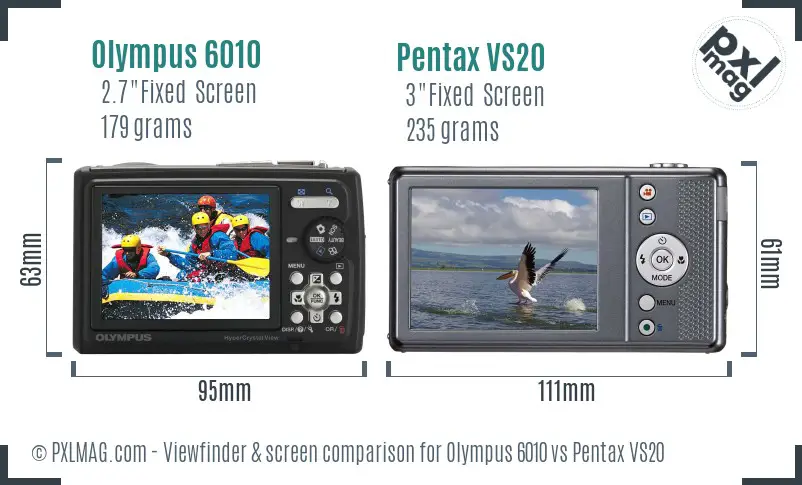 Olympus 6010 vs Pentax VS20 Screen and Viewfinder comparison