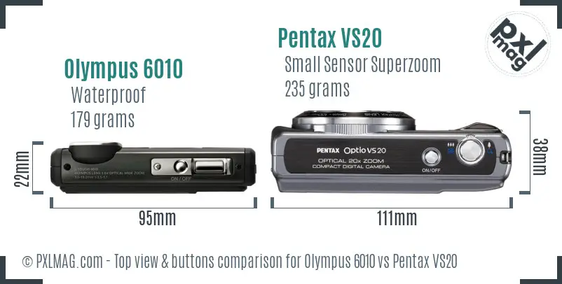 Olympus 6010 vs Pentax VS20 top view buttons comparison