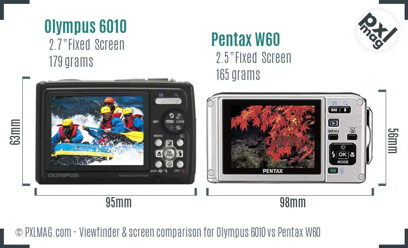 Olympus 6010 vs Pentax W60 Screen and Viewfinder comparison