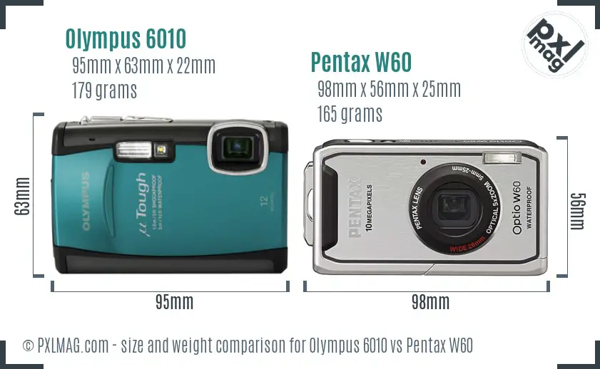 Olympus 6010 vs Pentax W60 size comparison