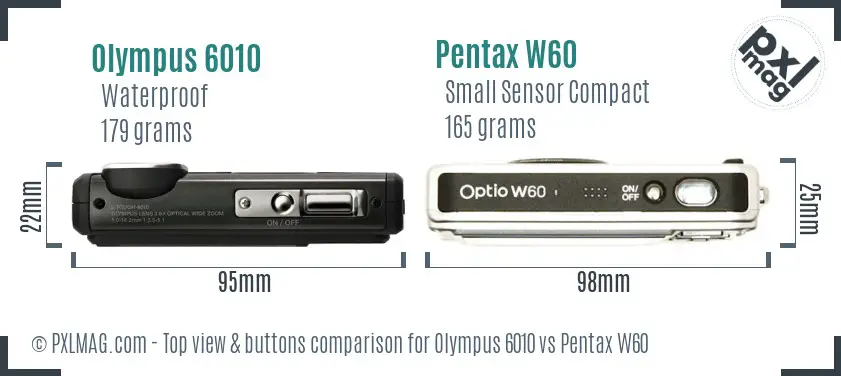 Olympus 6010 vs Pentax W60 top view buttons comparison