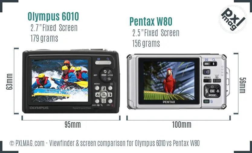 Olympus 6010 vs Pentax W80 Screen and Viewfinder comparison