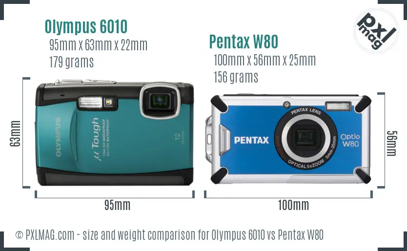 Olympus 6010 vs Pentax W80 size comparison