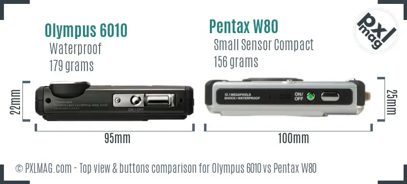 Olympus 6010 vs Pentax W80 top view buttons comparison