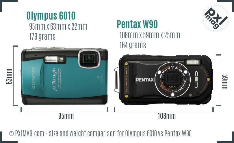 Olympus 6010 vs Pentax W90 size comparison