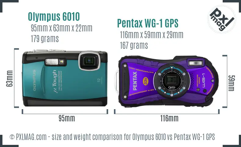 Olympus 6010 vs Pentax WG-1 GPS size comparison