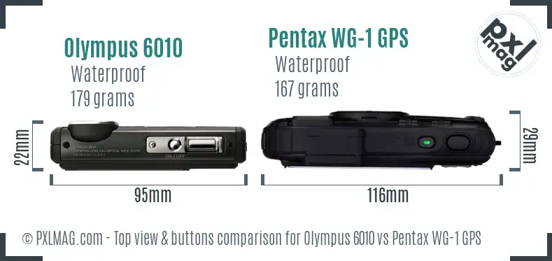 Olympus 6010 vs Pentax WG-1 GPS top view buttons comparison